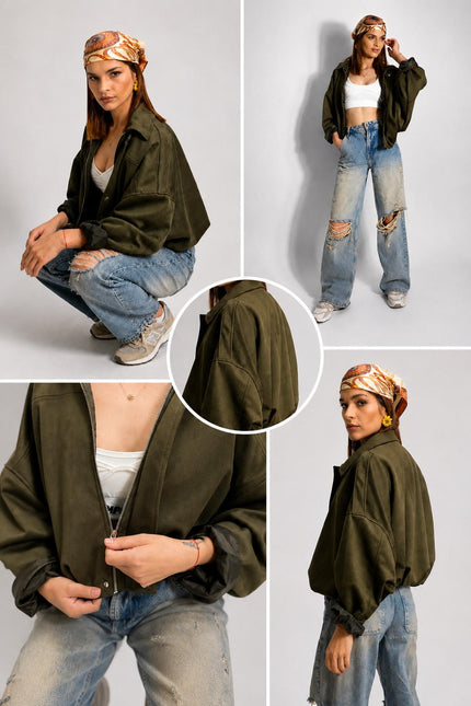 Geacă Bomber Suede Khaki